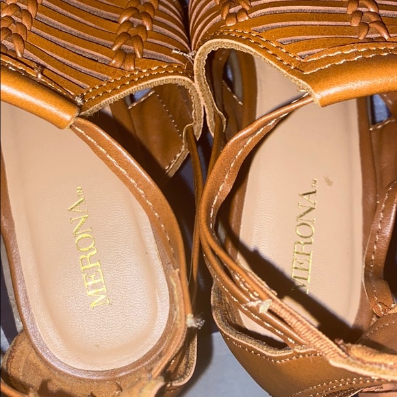 Merona Woven Leather Brown Sandals w Heel, 6.5 - Picture 7 of 9
